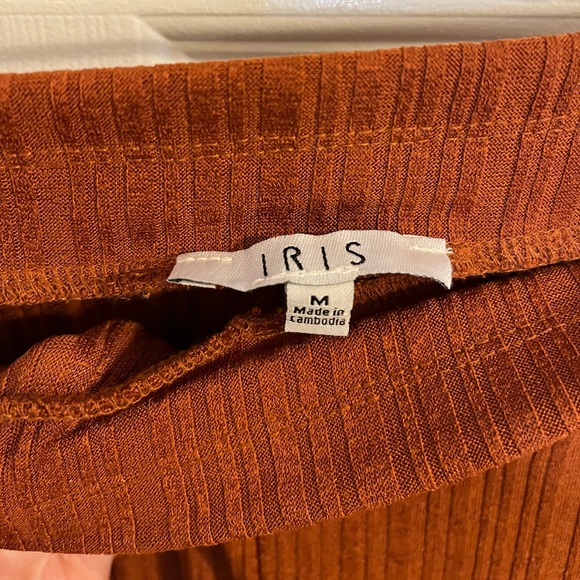 Iris Ribbed Rust Colored Flare Stretchy Pants - Picture 3 of 4
